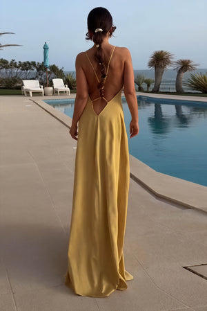 A-Line Maxi Dress - Flowing V-Neck Design