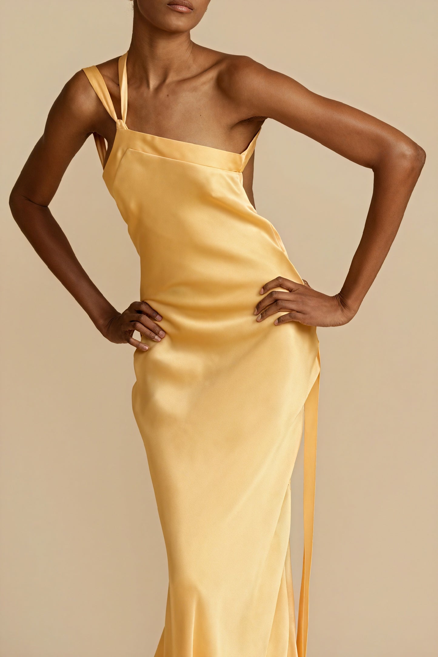 Asymmetric Gown - One-Shoulder, Floor-Length