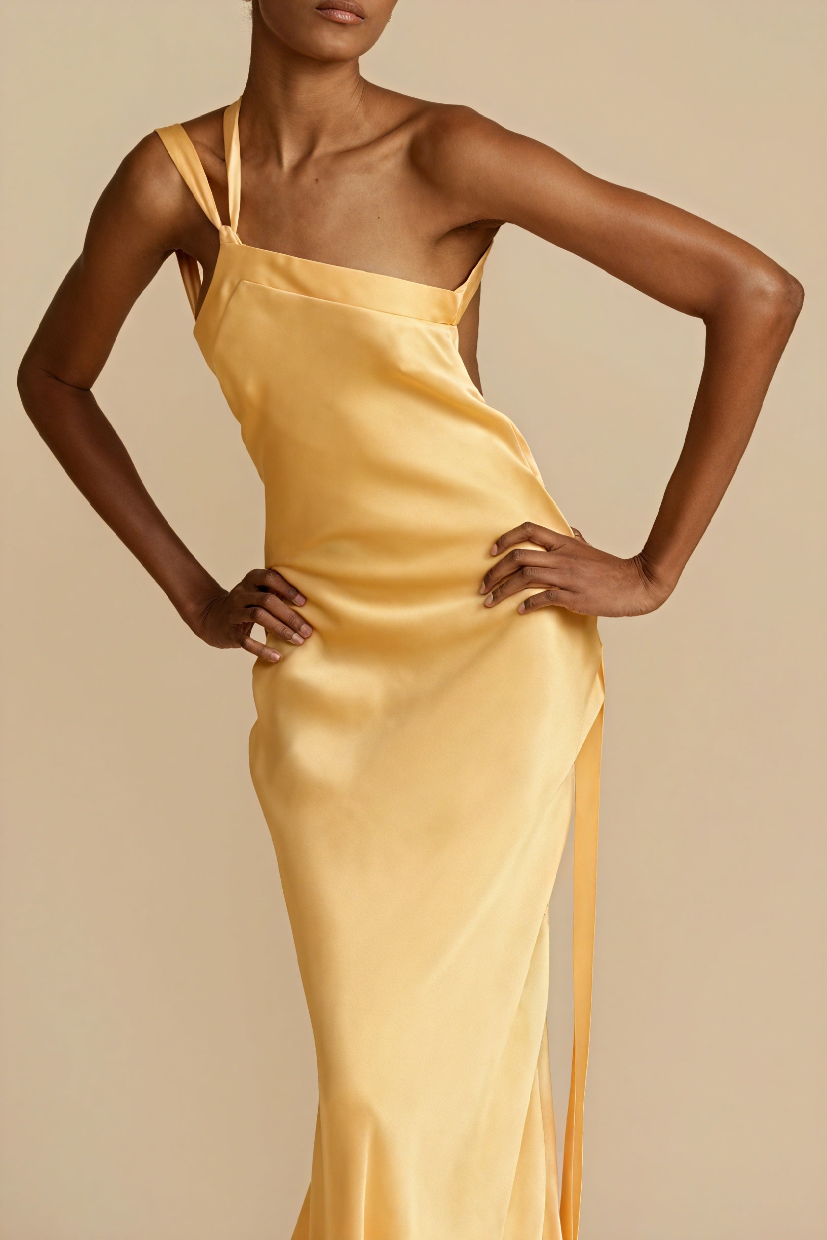 Asymmetric Gown - One-Shoulder, Floor-Length