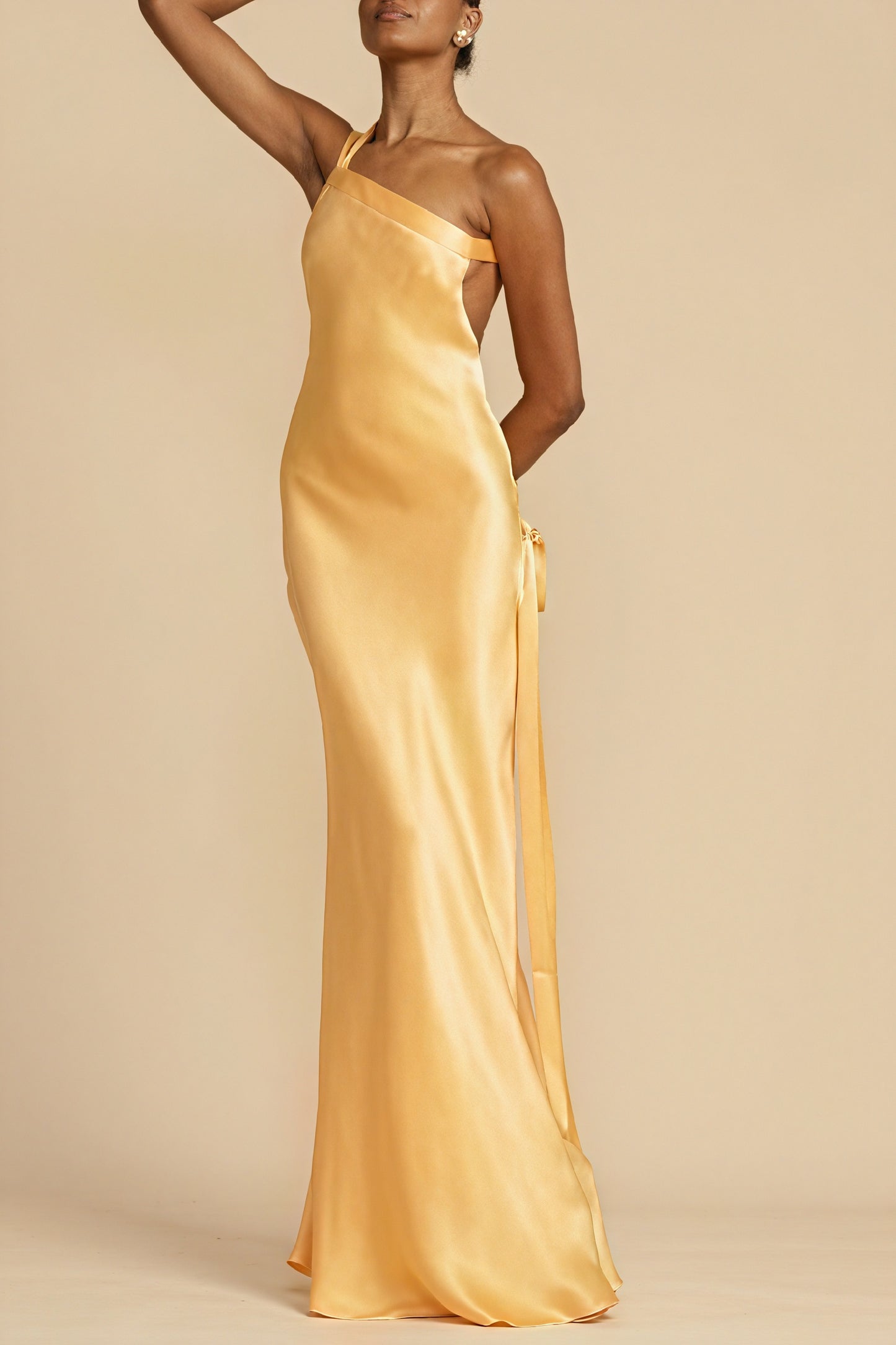 Asymmetric Gown - One-Shoulder, Floor-Length