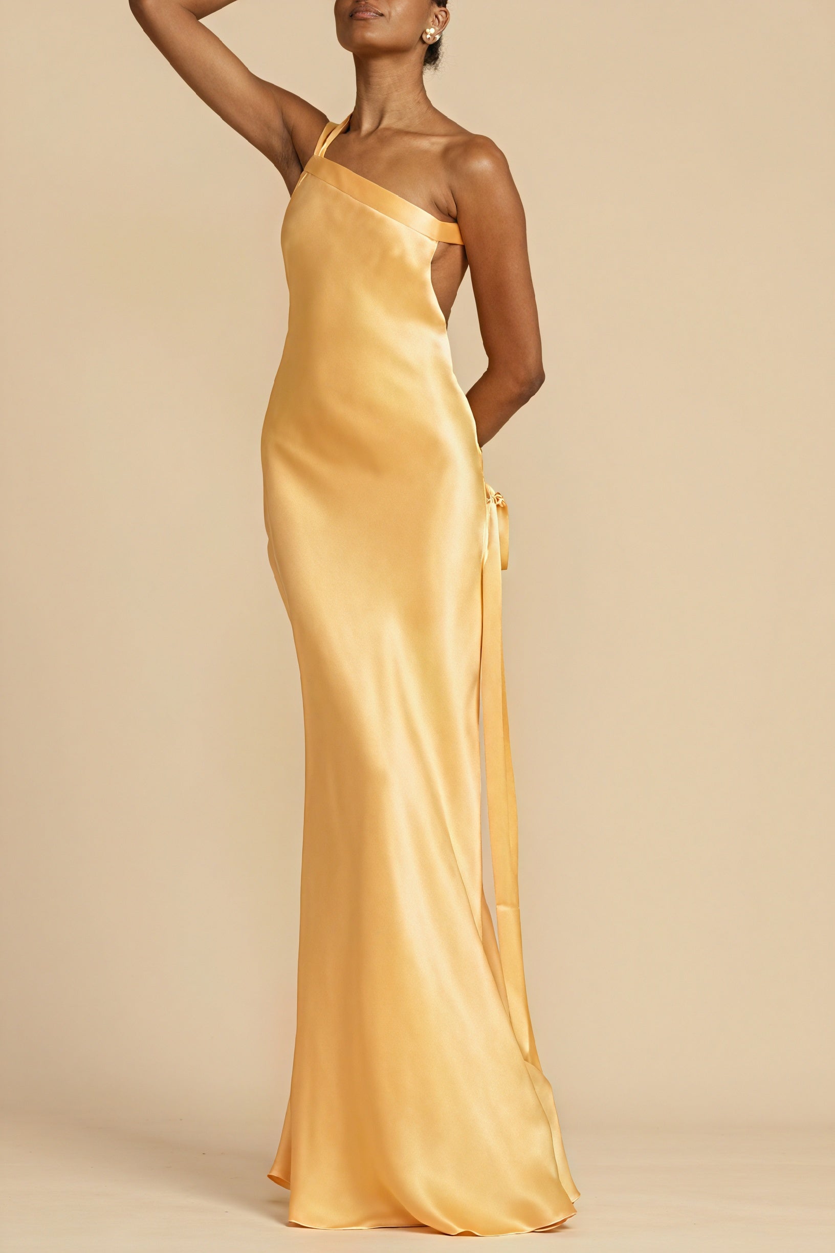 Asymmetric Gown - One-Shoulder, Floor-Length
