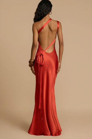 Asymmetric Gown - One-Shoulder, Floor-Length