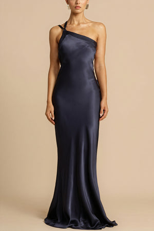 Asymmetric Gown - One-Shoulder, Floor-Length