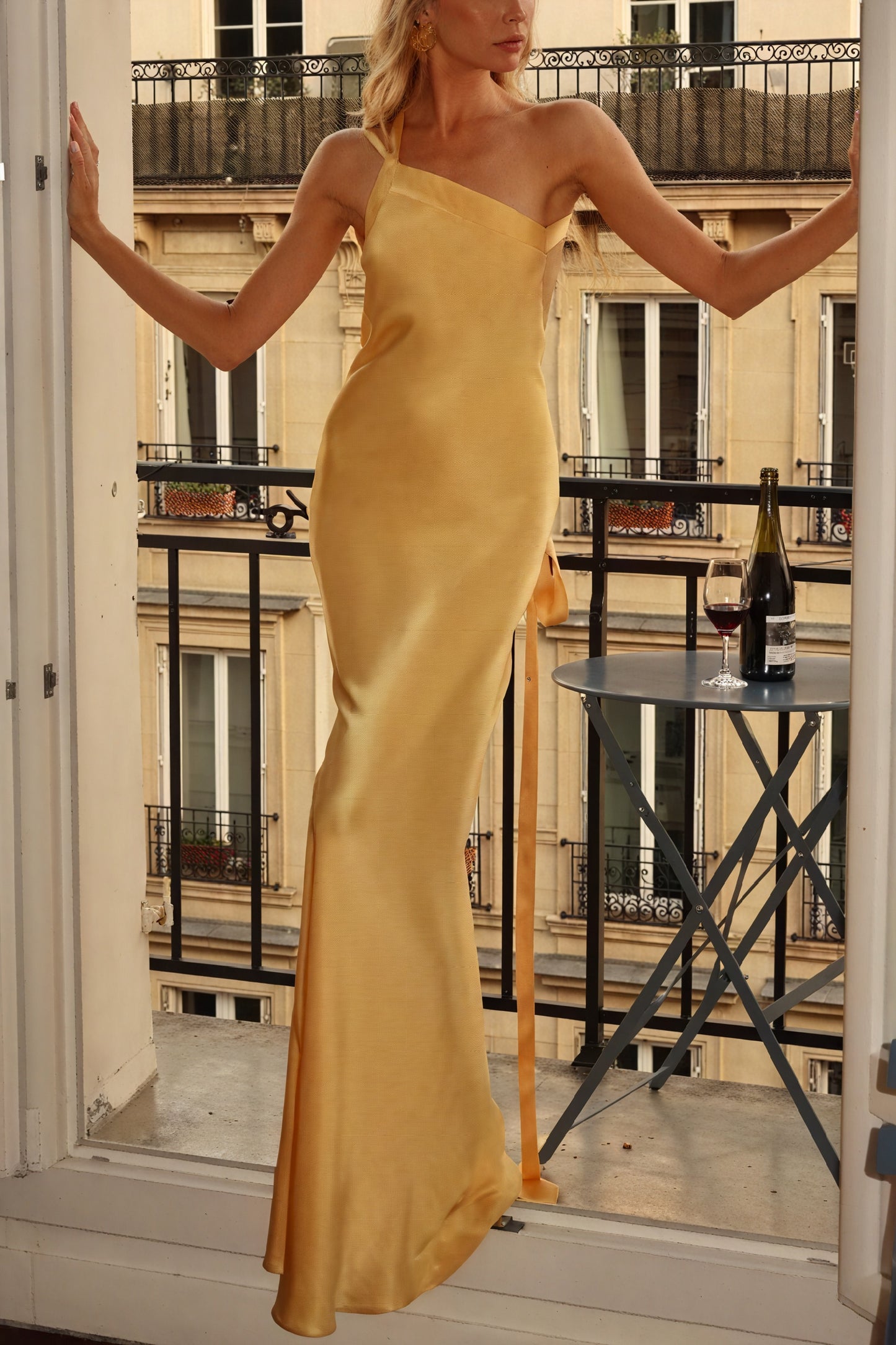 Asymmetric Gown - One-Shoulder, Floor-Length