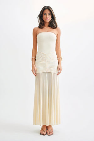 Strapless Maxi Dress - Flowing Floor-Length Skirt
