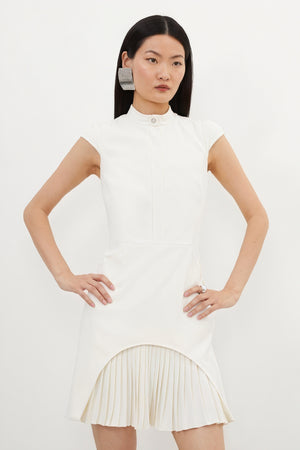 Sculpted Dress - Fitted Bodice, Pleated Panel