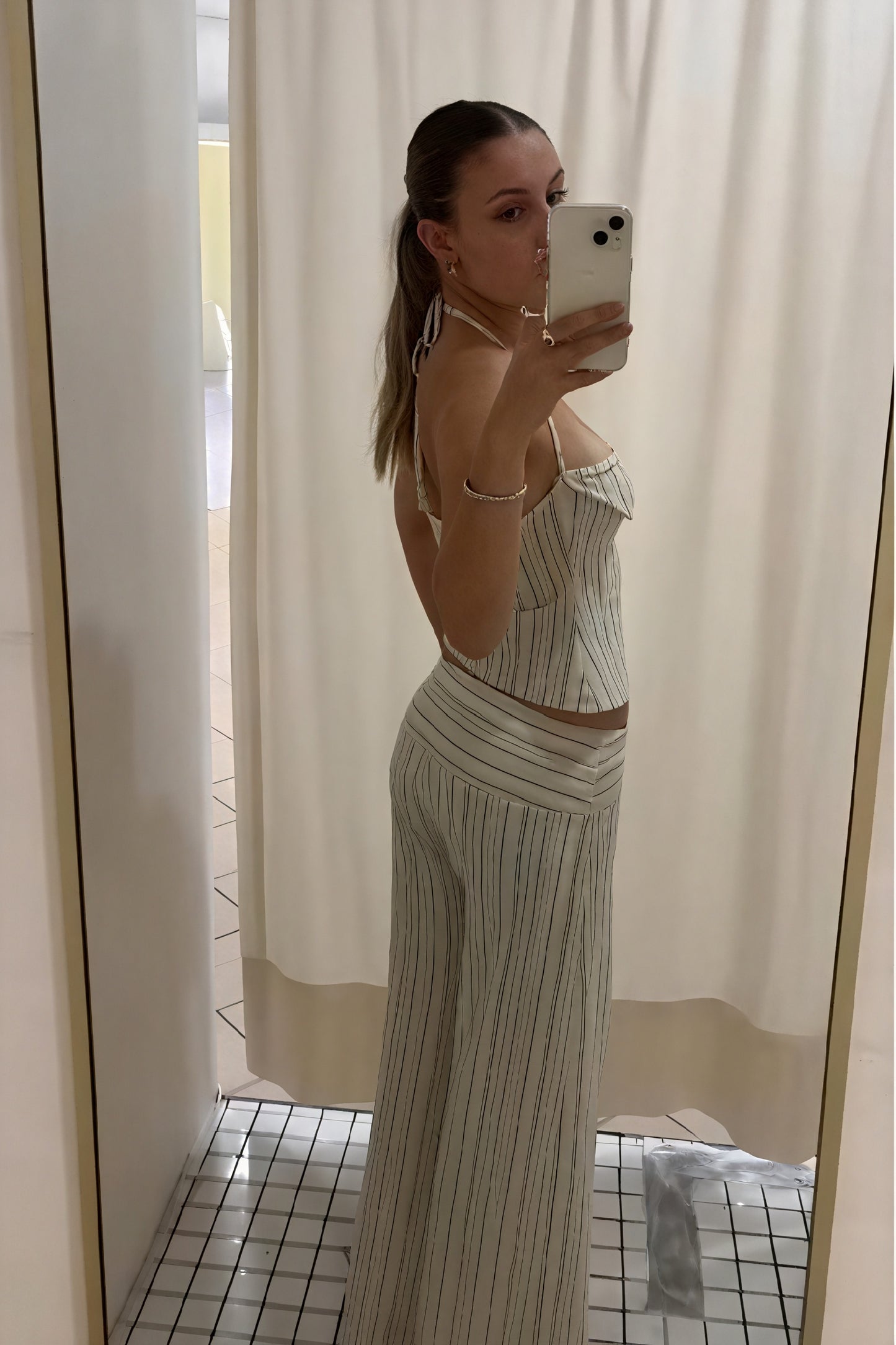 Striped Halter Top & Wide Leg Pant Set