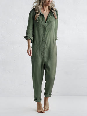 Relaxed Collared One-Piece with Button Detail