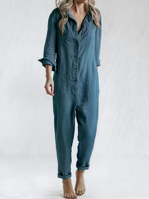 Relaxed Collared One-Piece with Button Detail