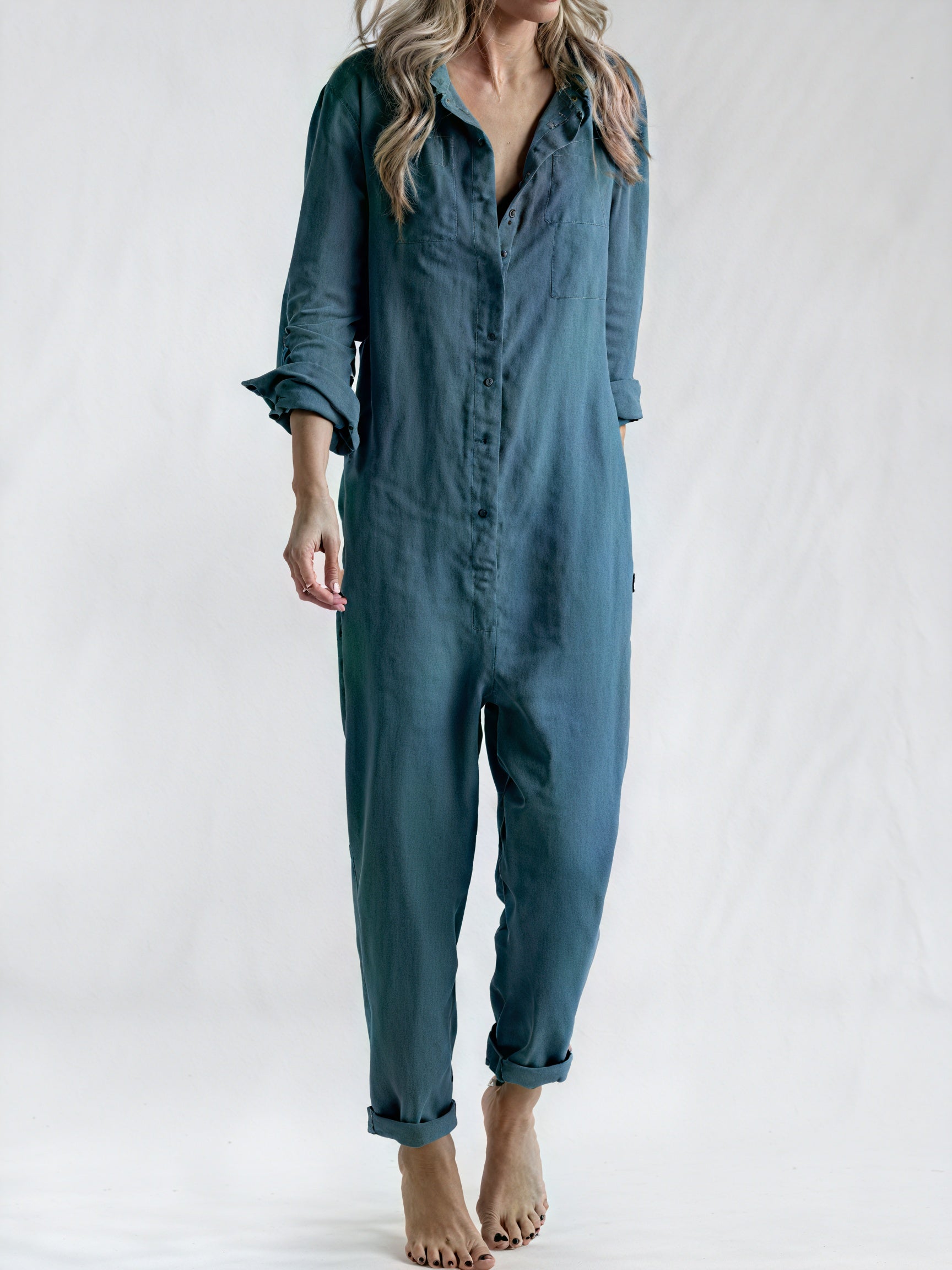 Relaxed Collared One-Piece with Button Detail