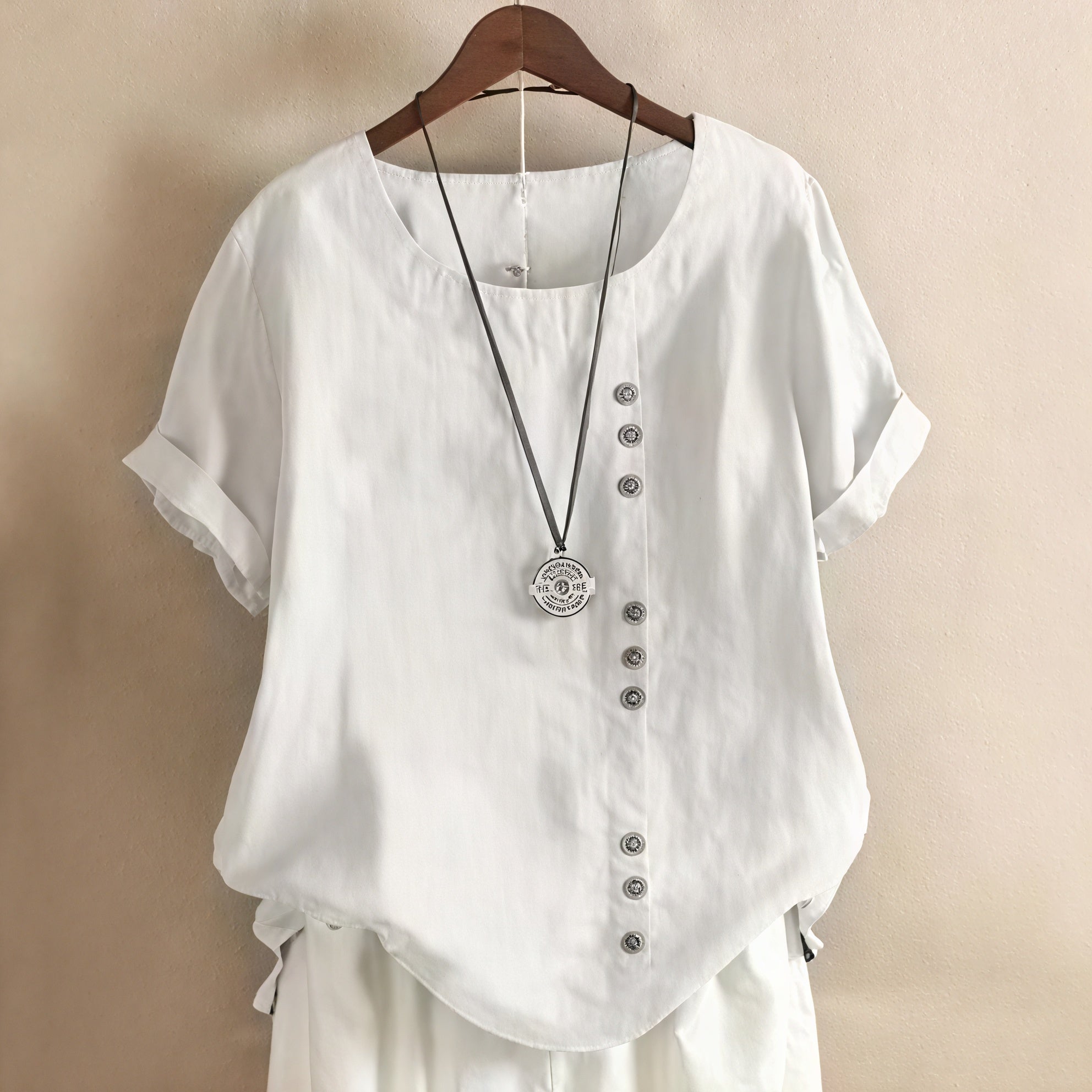 Basicfold Women's Short-Sleeve Dress with Asymmetrical Button Design, Round Neckline-81165-46ccf732-b7b5-4ee1-b452-2ff27b44f68d