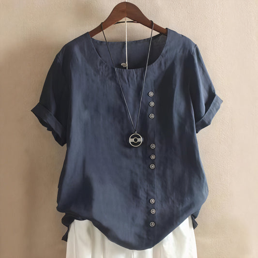 Basicfold Women's Short-Sleeve Dress with Asymmetrical Button Design, Round Neckline-81165-25ebbfa2-2d23-4226-9038-ffad1819ceb0