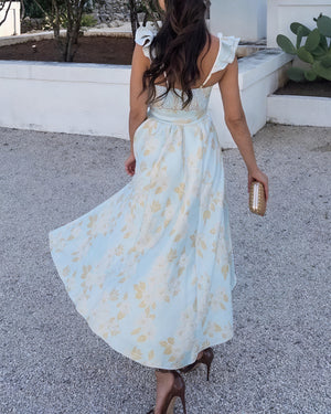 Women's Floral Midi Dress – Sleeveless, Bow Waist, Front Slit, Elegant-81250-52d6dd2b-df34-42b3-b97e-56298e6b3fae