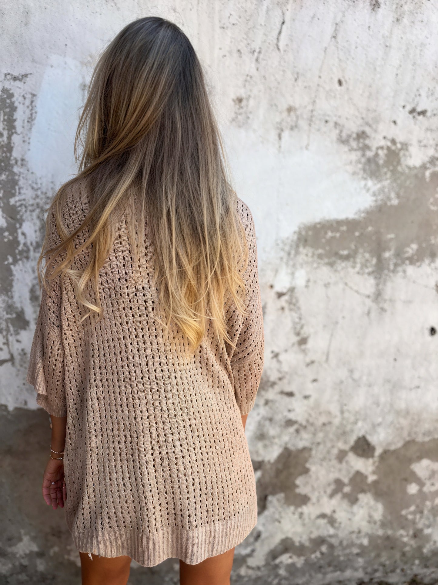 Relaxed Fit Open-Knit V-Neck Top