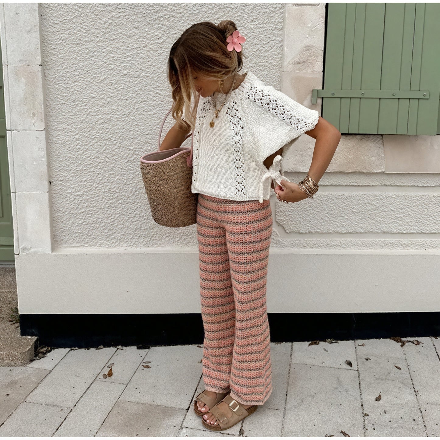 Textured Knit Top - Cream Boat Neck