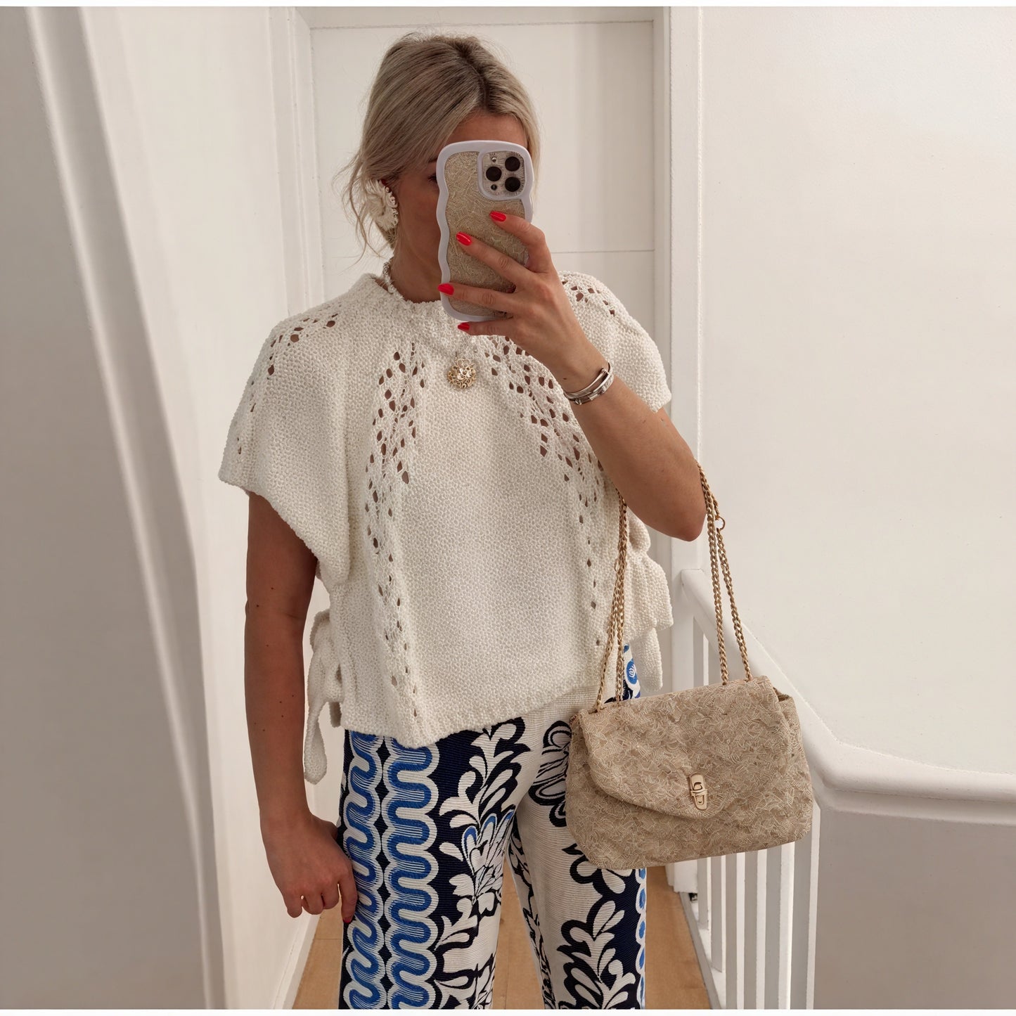 Textured Knit Top - Cream Boat Neck