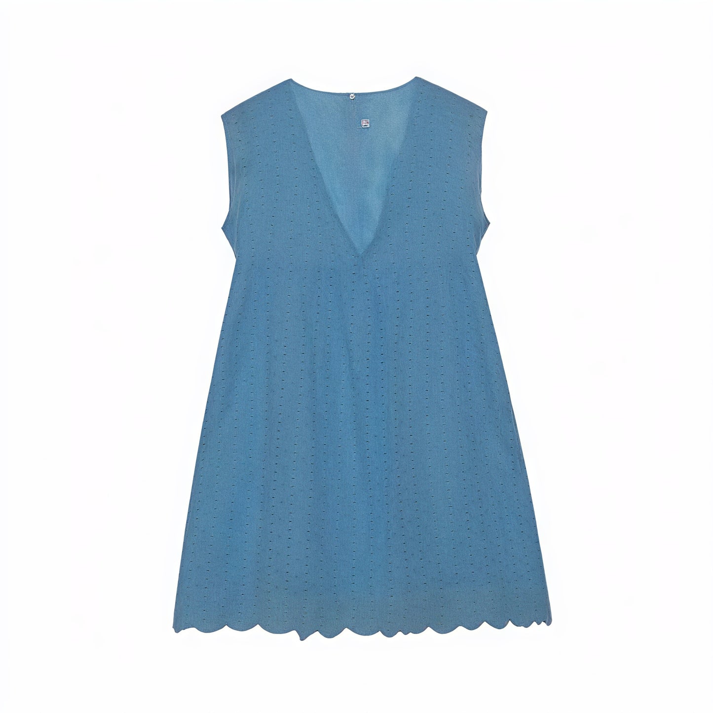 Women's Perforated V-Neck Sleeveless Dress with Scalloped Hem - Breathable Summer Chic-81587-8db61daa-808c-43db-a28b-8318e9009ff2