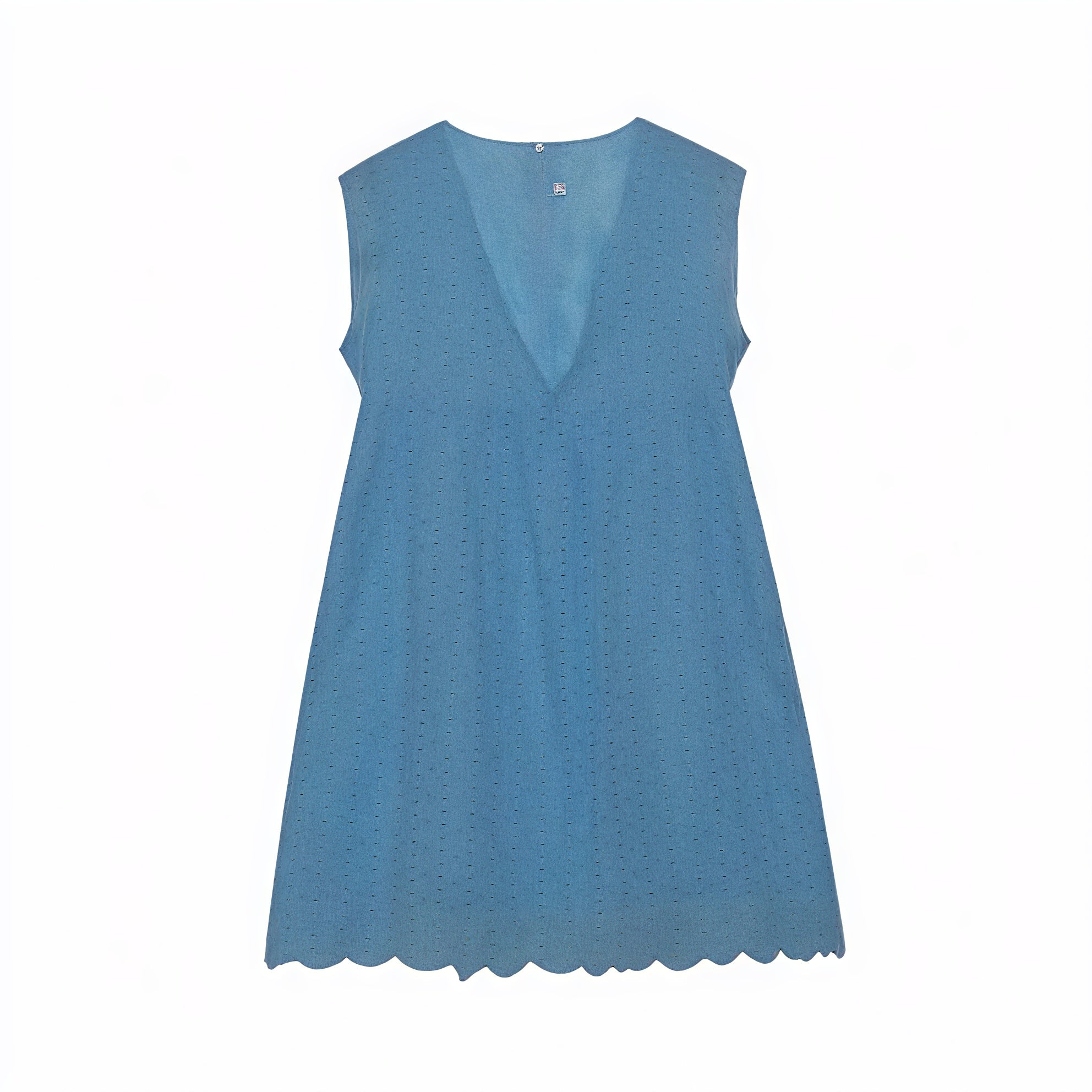 Women's Perforated V-Neck Sleeveless Dress with Scalloped Hem - Breathable Summer Chic-81587-8db61daa-808c-43db-a28b-8318e9009ff2