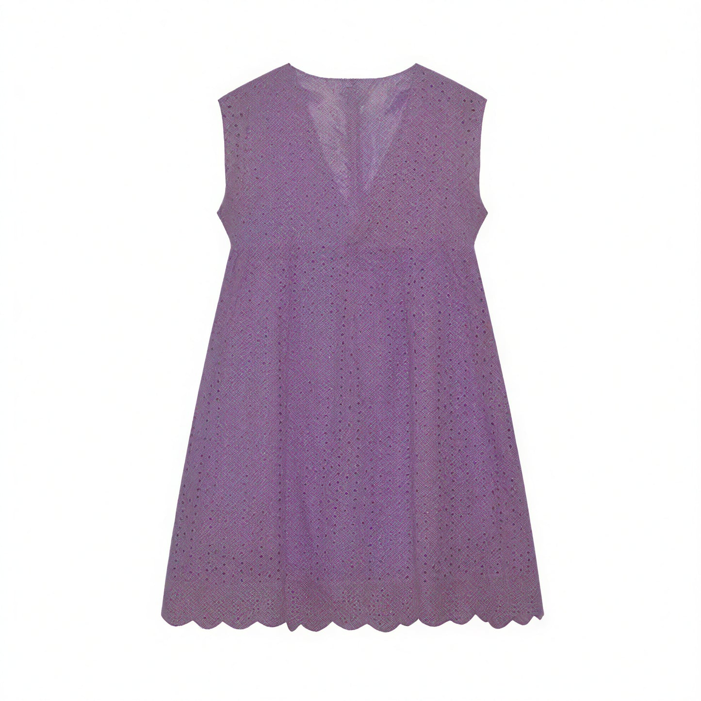 Women's Perforated V-Neck Sleeveless Dress with Scalloped Hem - Breathable Summer Chic-81587-dd166a5f-aed9-4154-b92c-98a00b297768