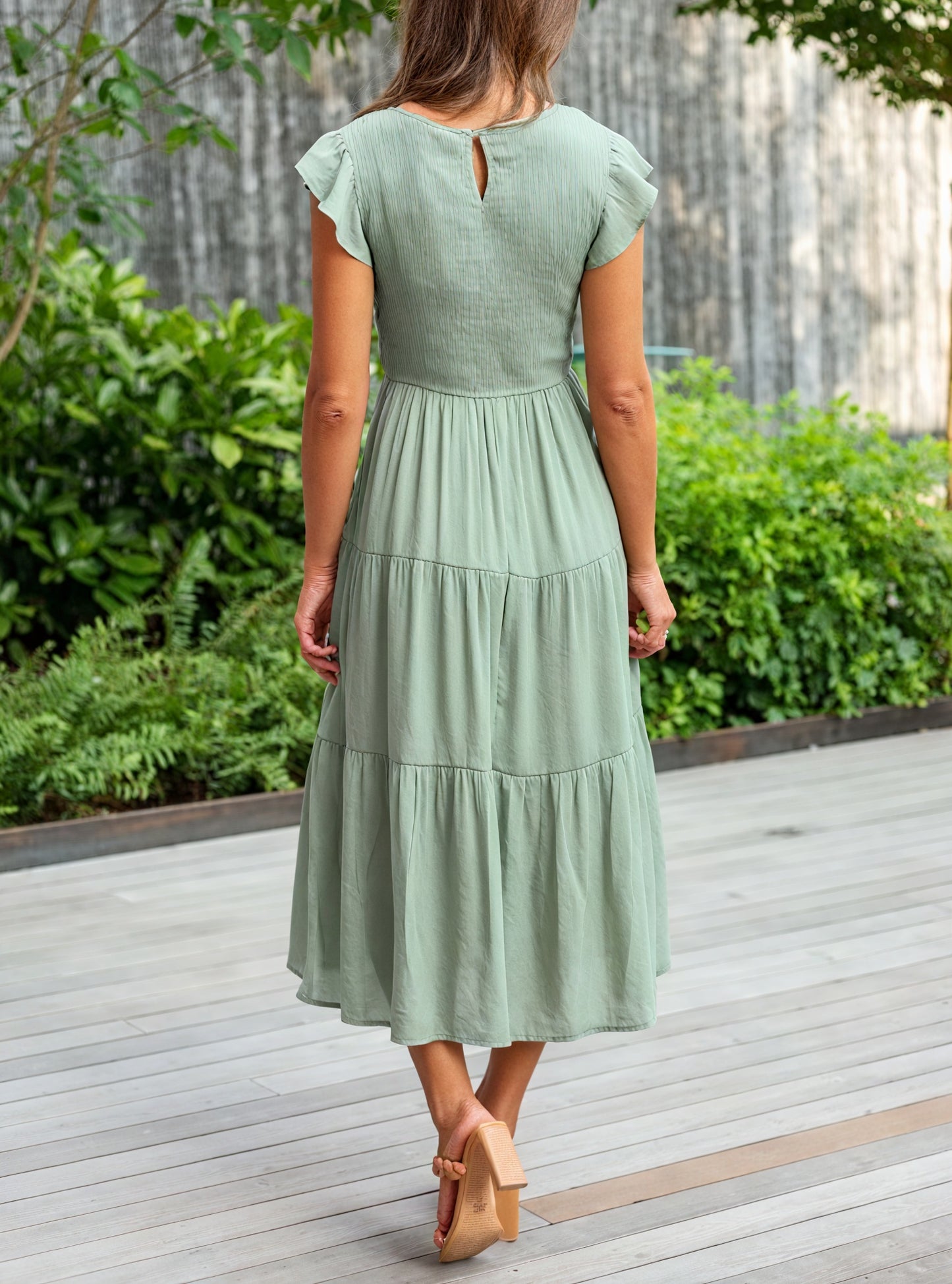 Women's Tiered Ruffle Sleeve Dress - Flowy Round Neck Casual Summer Comfort-81634-f154722b-e5ef-4b1d-9a26-595e97cd1ff0