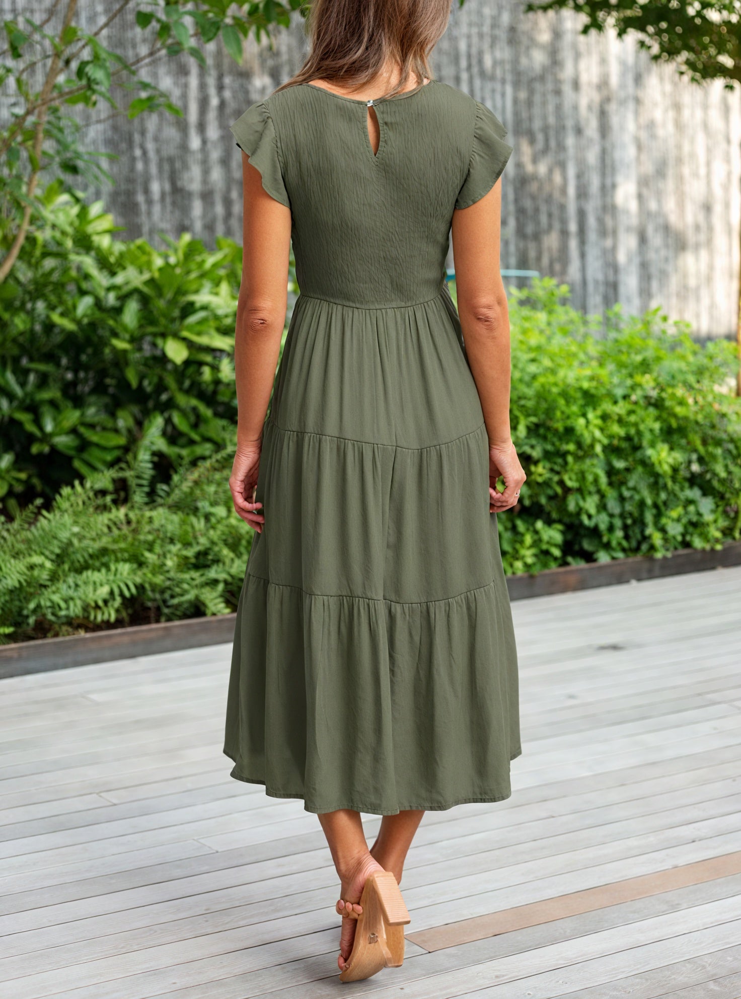 Women's Tiered Ruffle Sleeve Dress - Flowy Round Neck Casual Summer Comfort-81634-56c92725-79c5-43bd-8aee-c4dd3dbbbf32