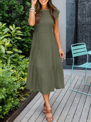 Women's Tiered Ruffle Sleeve Dress - Flowy Round Neck Casual Summer Comfort-81634-a84ae634-4c35-4d5a-a8f9-593893f0fd25