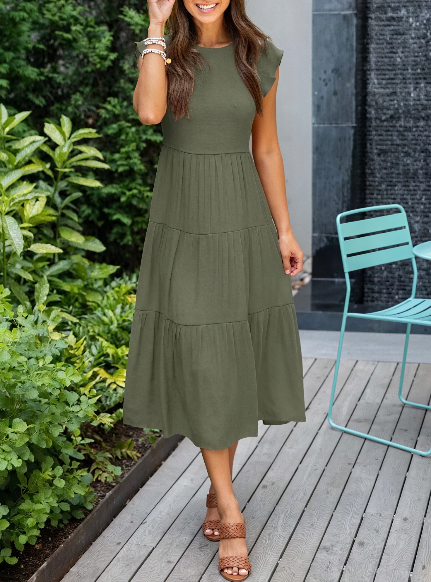 Women's Tiered Ruffle Sleeve Dress - Flowy Round Neck Casual Summer Comfort-81634-a84ae634-4c35-4d5a-a8f9-593893f0fd25