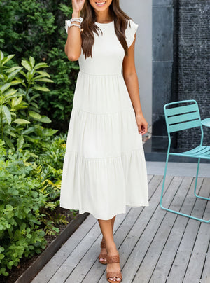 Women's Tiered Ruffle Sleeve Dress - Flowy Round Neck Casual Summer Comfort-81634-8772daef-4cad-4f74-9bf3-c0775204a319