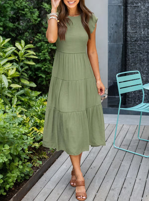 Women's Tiered Ruffle Sleeve Dress - Flowy Round Neck Casual Summer Comfort-81634-210c91e9-1195-48c8-a19c-d1fa03554039