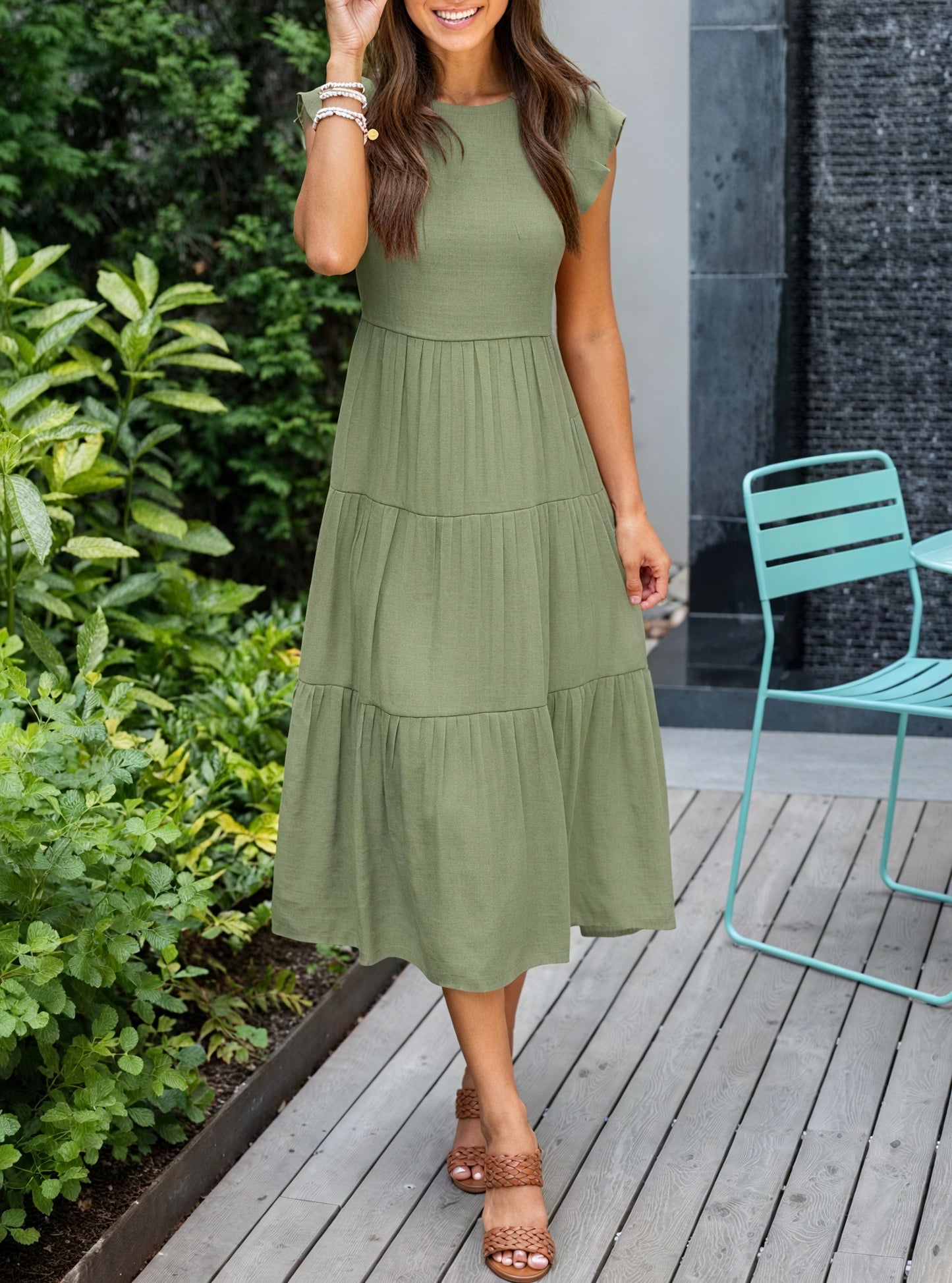 Women's Tiered Ruffle Sleeve Dress - Flowy Round Neck Casual Summer Comfort-81634-210c91e9-1195-48c8-a19c-d1fa03554039