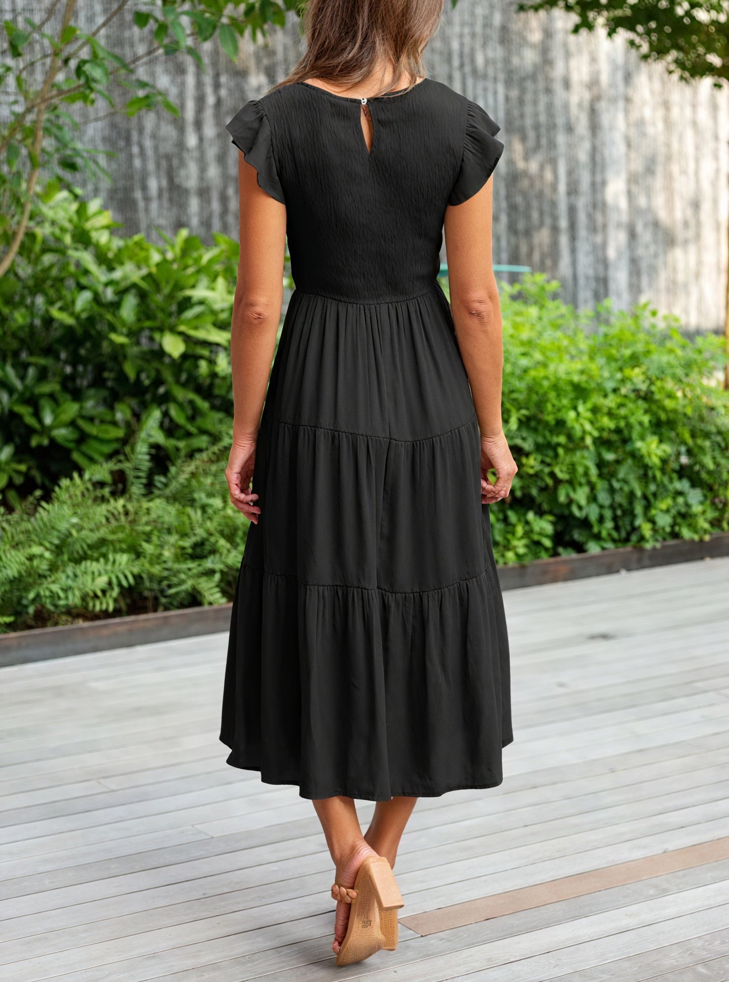 Women's Tiered Ruffle Sleeve Dress - Flowy Round Neck Casual Summer Comfort-81634-705c99f1-84b5-45f6-8a21-e1f0855866be