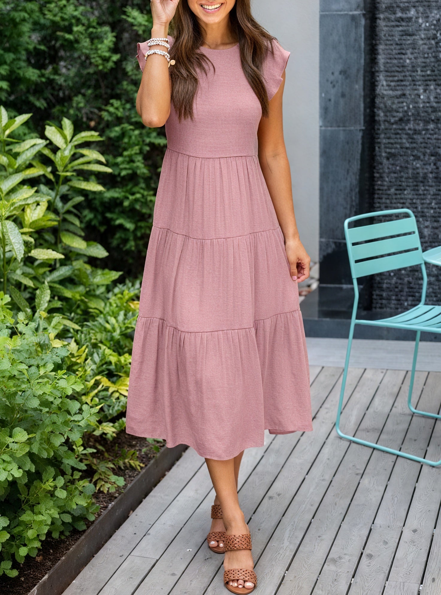 Women's Tiered Ruffle Sleeve Dress - Flowy Round Neck Casual Summer Comfort-81634-707bab96-971a-4f96-a0e9-1b1aec4b4532