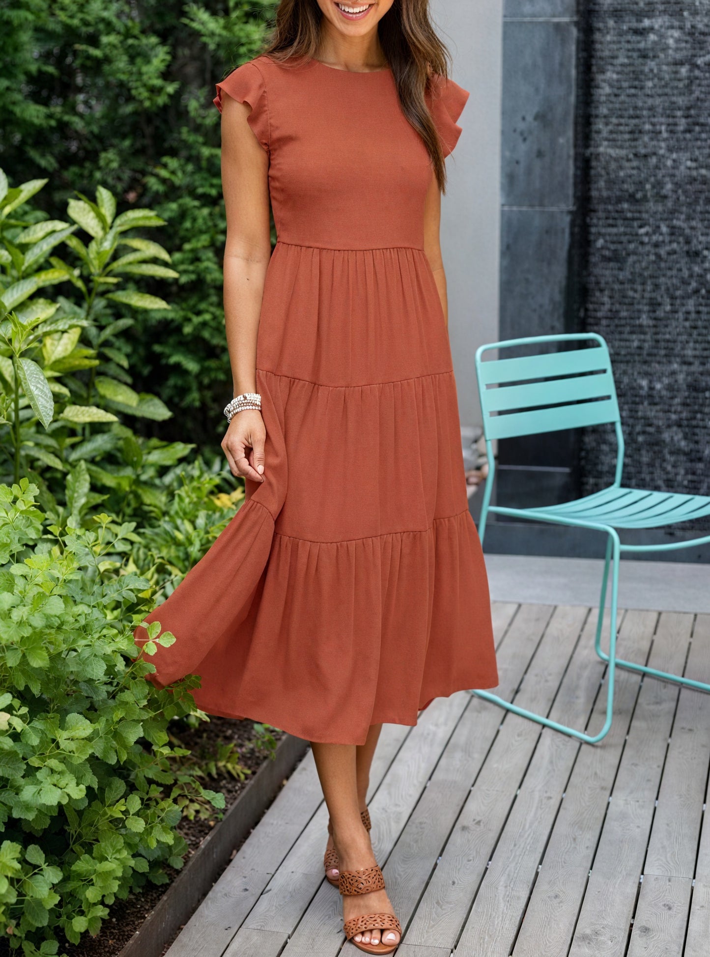 Women's Tiered Ruffle Sleeve Dress - Flowy Round Neck Casual Summer Comfort-81634-8e03cd1e-71d2-46da-9a94-51f0a40e87a1