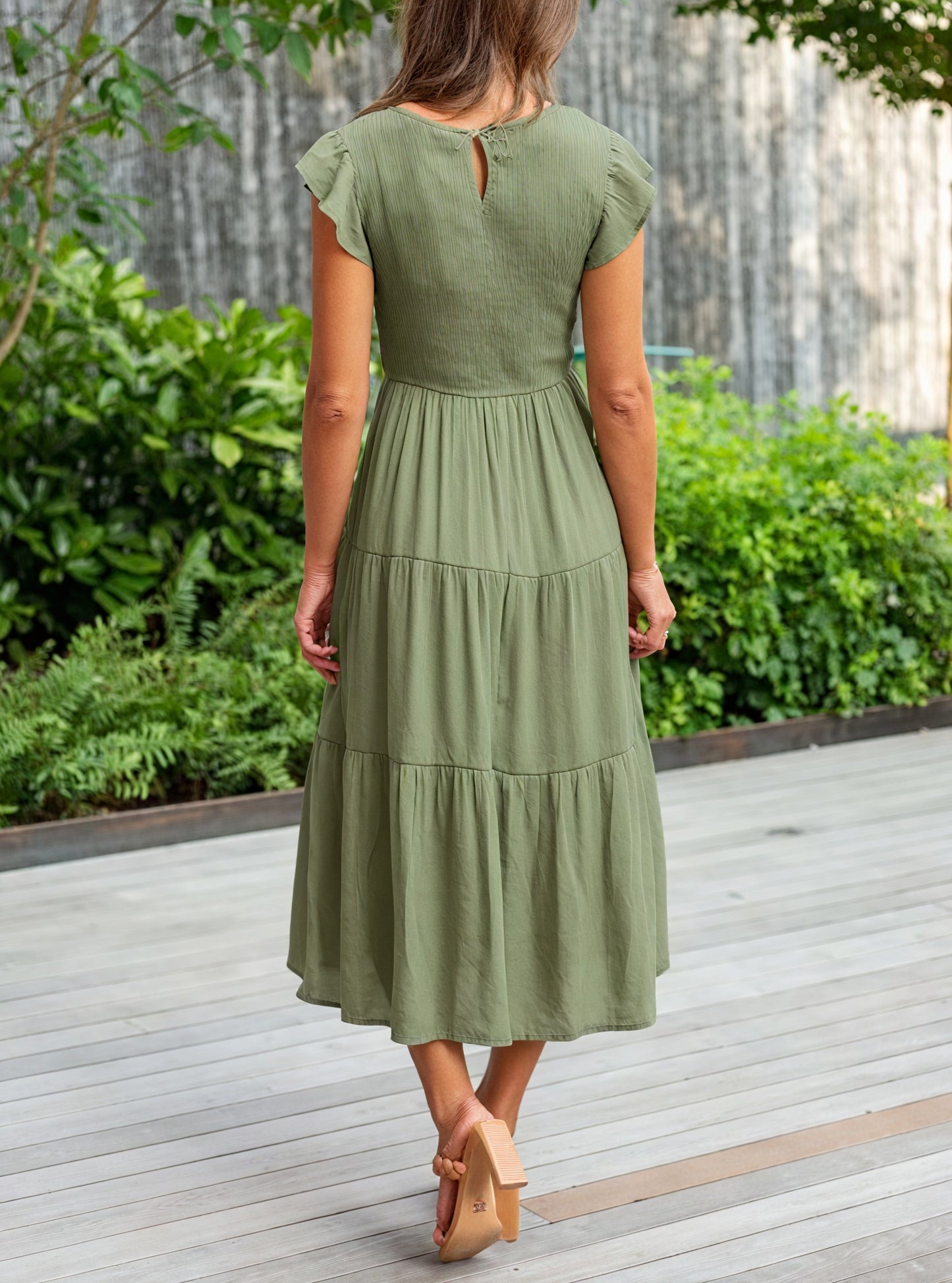 Women's Tiered Ruffle Sleeve Dress - Flowy Round Neck Casual Summer Comfort-81634-2a5a479f-9ad9-4998-8b15-7011474c08a9