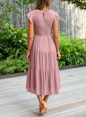 Women's Tiered Ruffle Sleeve Dress - Flowy Round Neck Casual Summer Comfort-81634-705bb2d7-229a-42a9-8f86-a547f807efc4