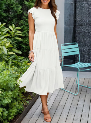 Women's Tiered Ruffle Sleeve Dress - Flowy Round Neck Casual Summer Comfort-81634-6d66f1ce-ccf4-43cc-ba96-0b5d92763611
