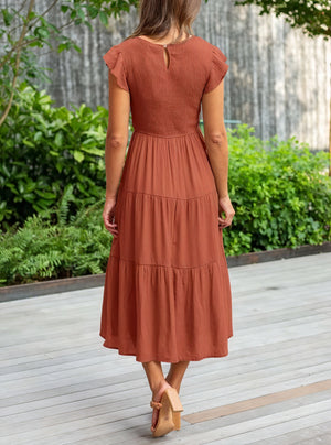 Women's Tiered Ruffle Sleeve Dress - Flowy Round Neck Casual Summer Comfort-81634-0c509a9f-0005-4256-93e3-48d32d1a1be0