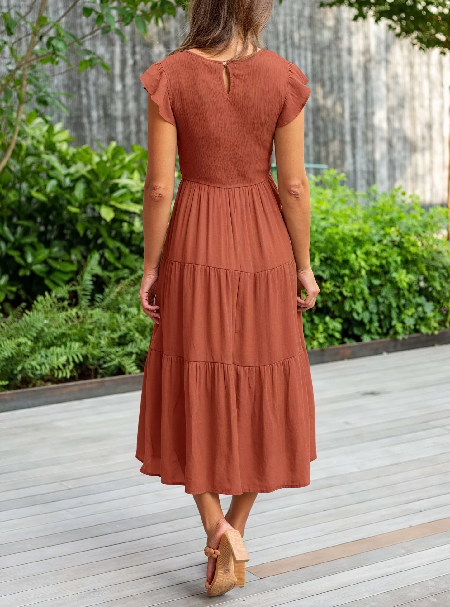 Women's Tiered Ruffle Sleeve Dress - Flowy Round Neck Casual Summer Comfort-81634-0c509a9f-0005-4256-93e3-48d32d1a1be0