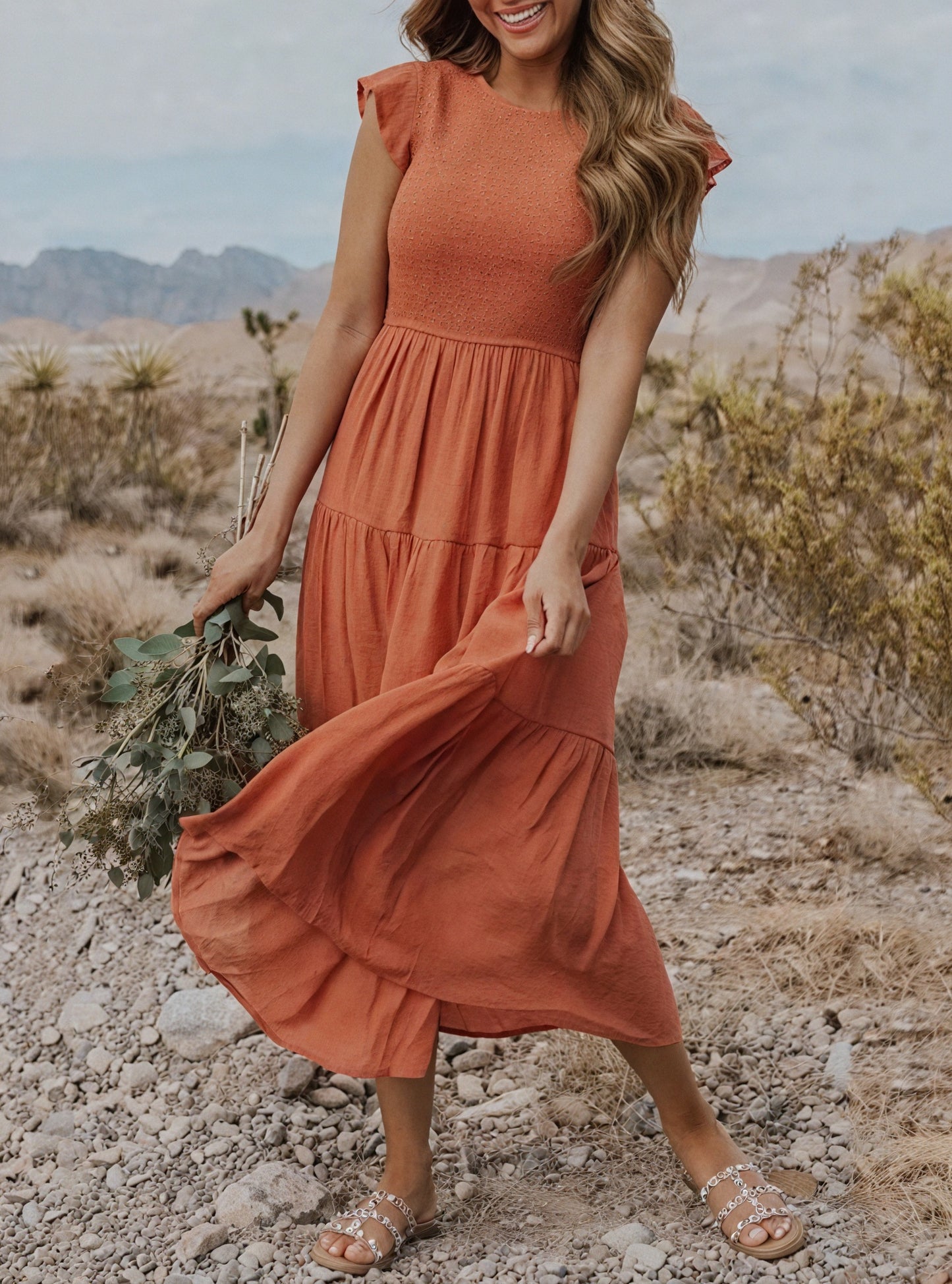 Women's Tiered Ruffle Sleeve Dress - Flowy Round Neck Casual Summer Comfort-81634-4f2aac0a-9fc8-4174-9d86-2f4bbb9b76b3