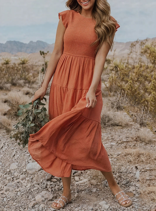 Women's Tiered Ruffle Sleeve Dress - Flowy Round Neck Casual Summer Comfort-81634-4f2aac0a-9fc8-4174-9d86-2f4bbb9b76b3