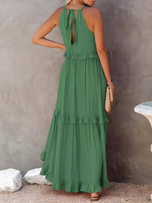 Maxi Dress Halter Neck Ruffled Detailing Flowy Lightweight Design Versatile Summer-81649-36579b3a-24f6-49ff-be44-95d5a62b1228