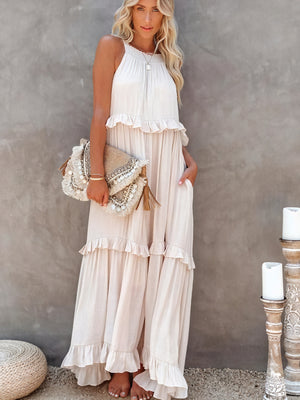 Maxi Dress Halter Neck Ruffled Detailing Flowy Lightweight Design Versatile Summer-81649-93b7cfae-a9b6-4602-ac0c-c7aa3d958d32