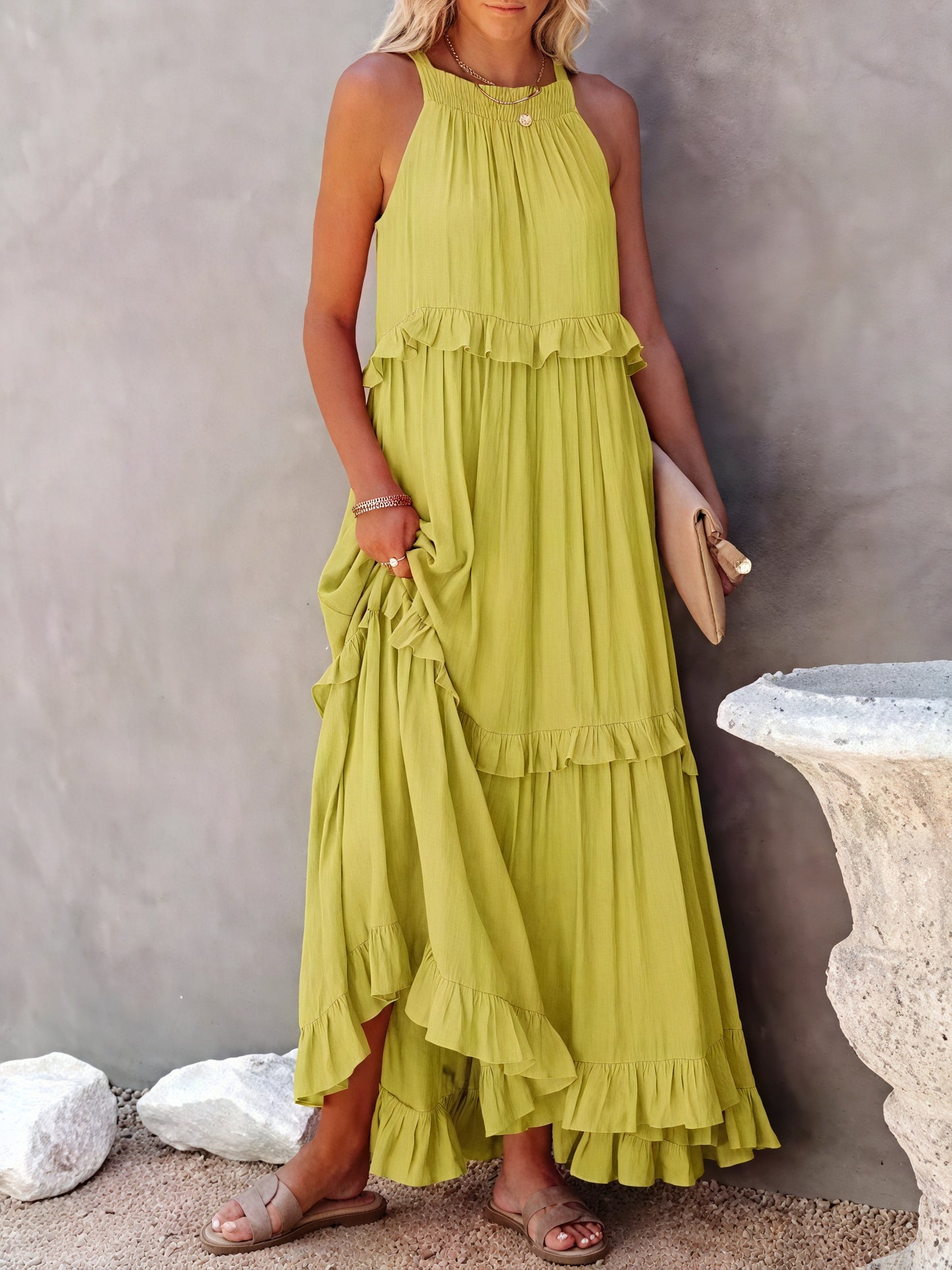 Maxi Dress Halter Neck Ruffled Detailing Flowy Lightweight Design Versatile Summer-81649-c6d2b639-199a-4b43-b468-9b267fe82573