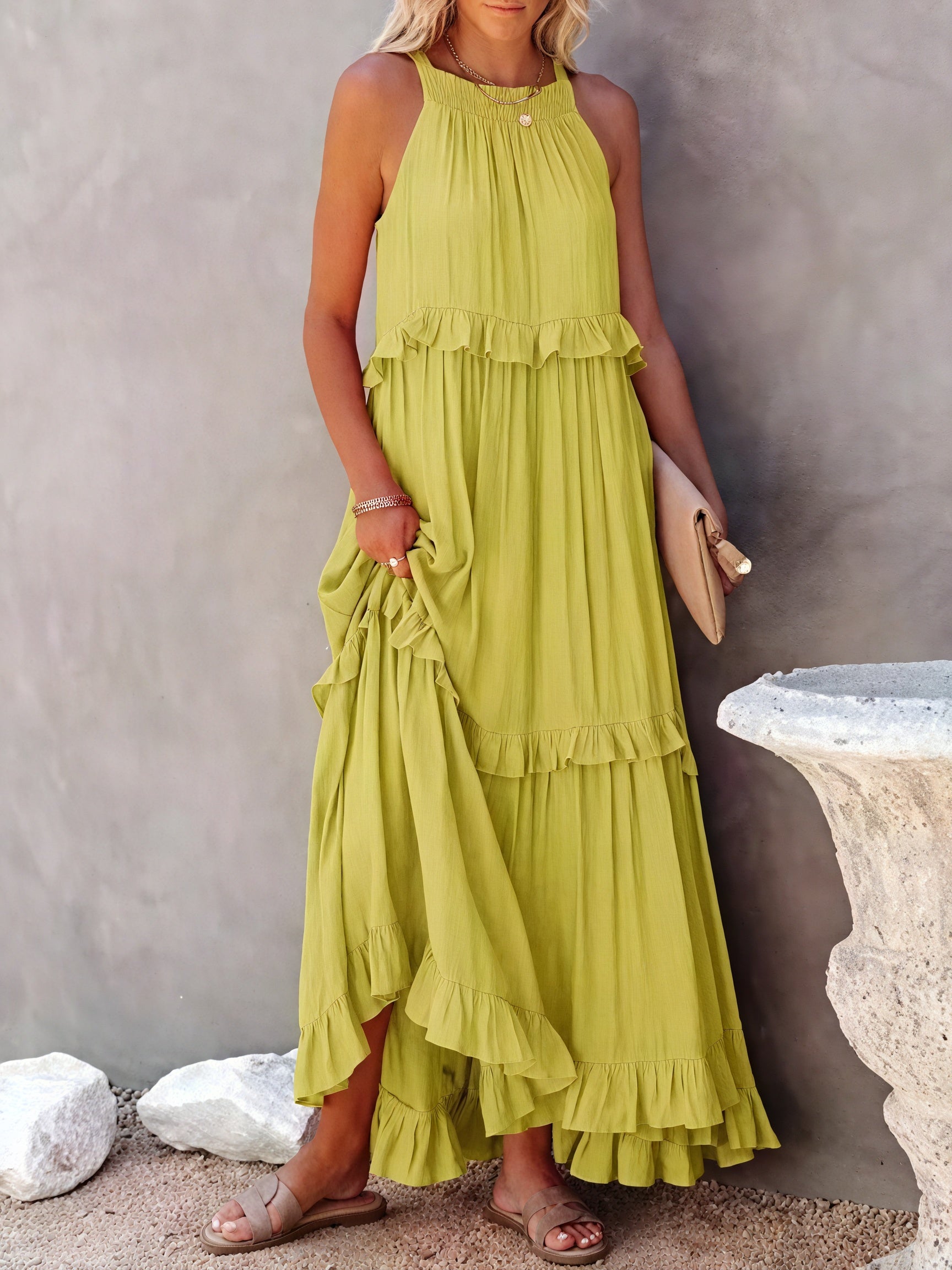 Maxi Dress Halter Neck Ruffled Detailing Flowy Lightweight Design Versatile Summer-81649-c6d2b639-199a-4b43-b468-9b267fe82573