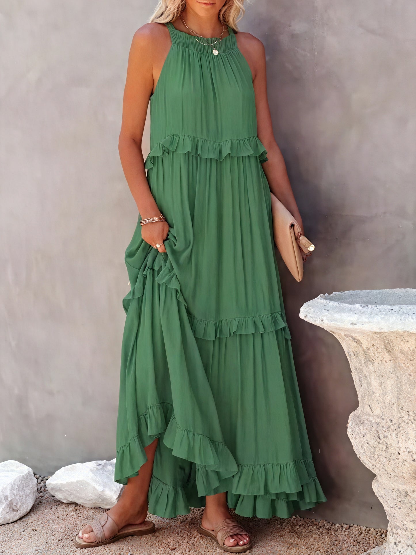 Maxi Dress Halter Neck Ruffled Detailing Flowy Lightweight Design Versatile Summer-81649-46db419d-4ec6-423a-afb5-bad208a3c7b7