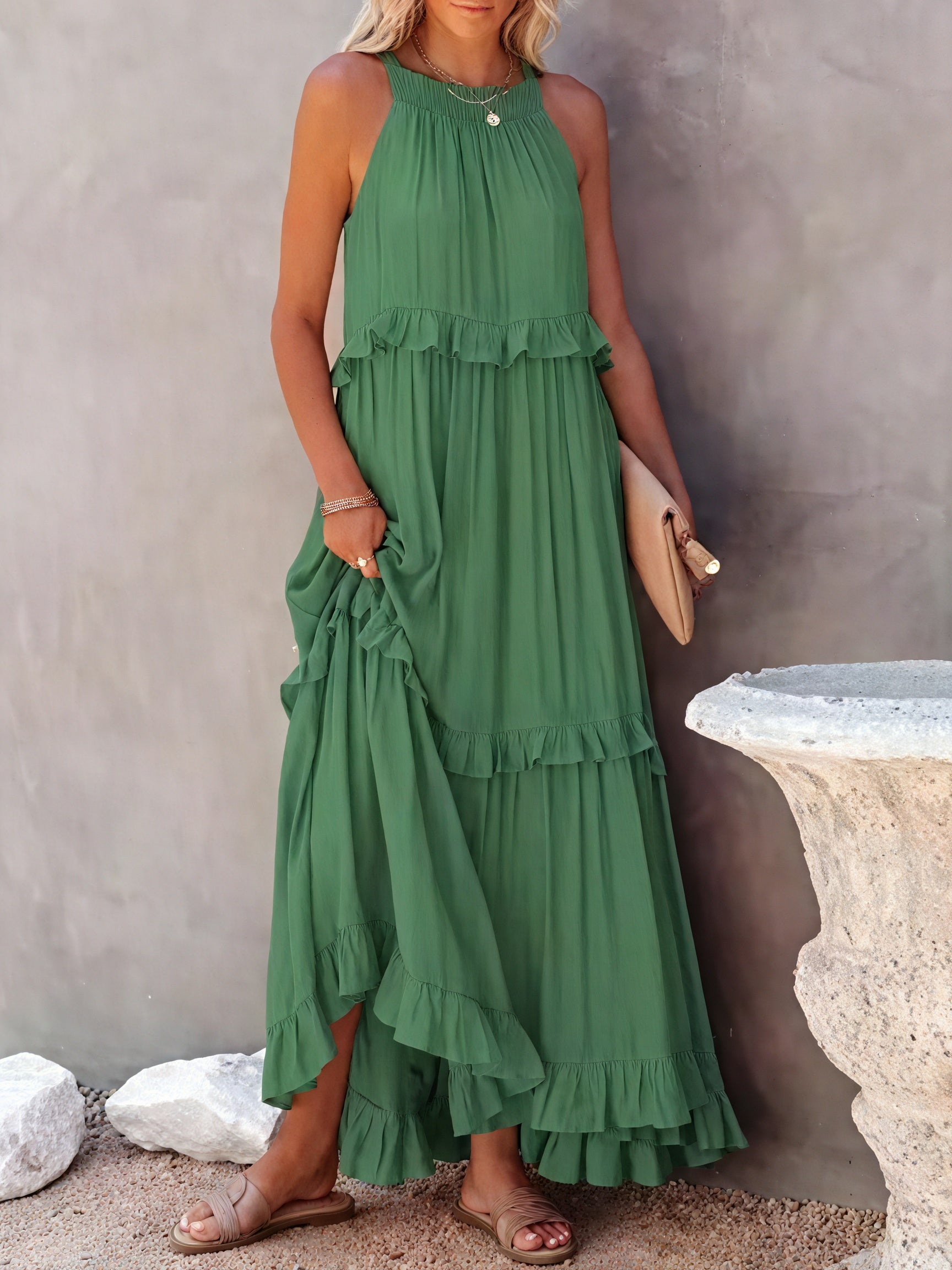 Maxi Dress Halter Neck Ruffled Detailing Flowy Lightweight Design Versatile Summer-81649-46db419d-4ec6-423a-afb5-bad208a3c7b7