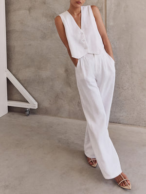 Wide-Leg Two-Piece Set with Sleeveless Vest