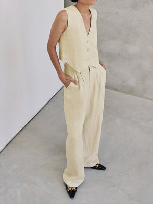 Wide-Leg Two-Piece Set with Sleeveless Vest