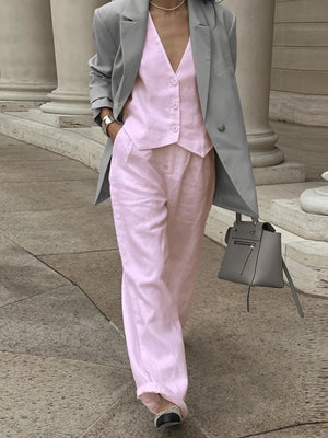 Wide-Leg Two-Piece Set with Sleeveless Vest