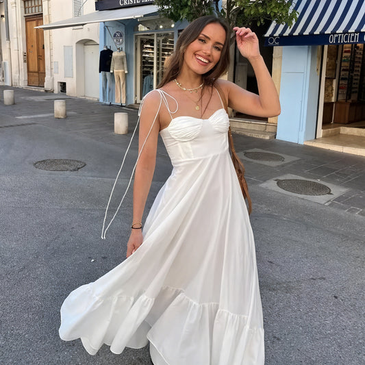 Basicfold Women's White Tiered Maxi Dress – Bustier Bodice, Spaghetti Straps-81821-2238c18f-633b-46eb-a519-92d606048938